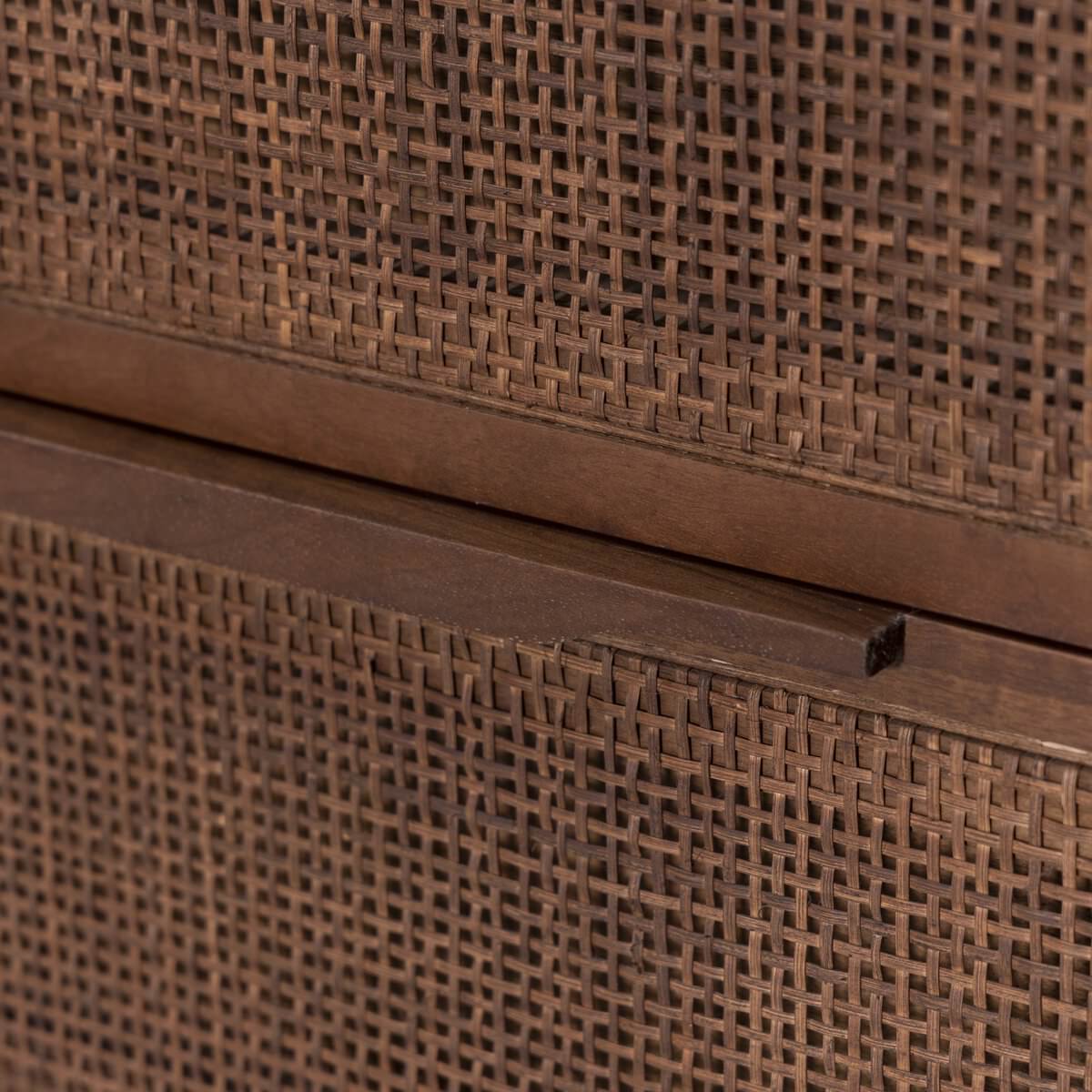 Close up of Four Hands Sydney 9 Drawer Dresser in Brown Cane
