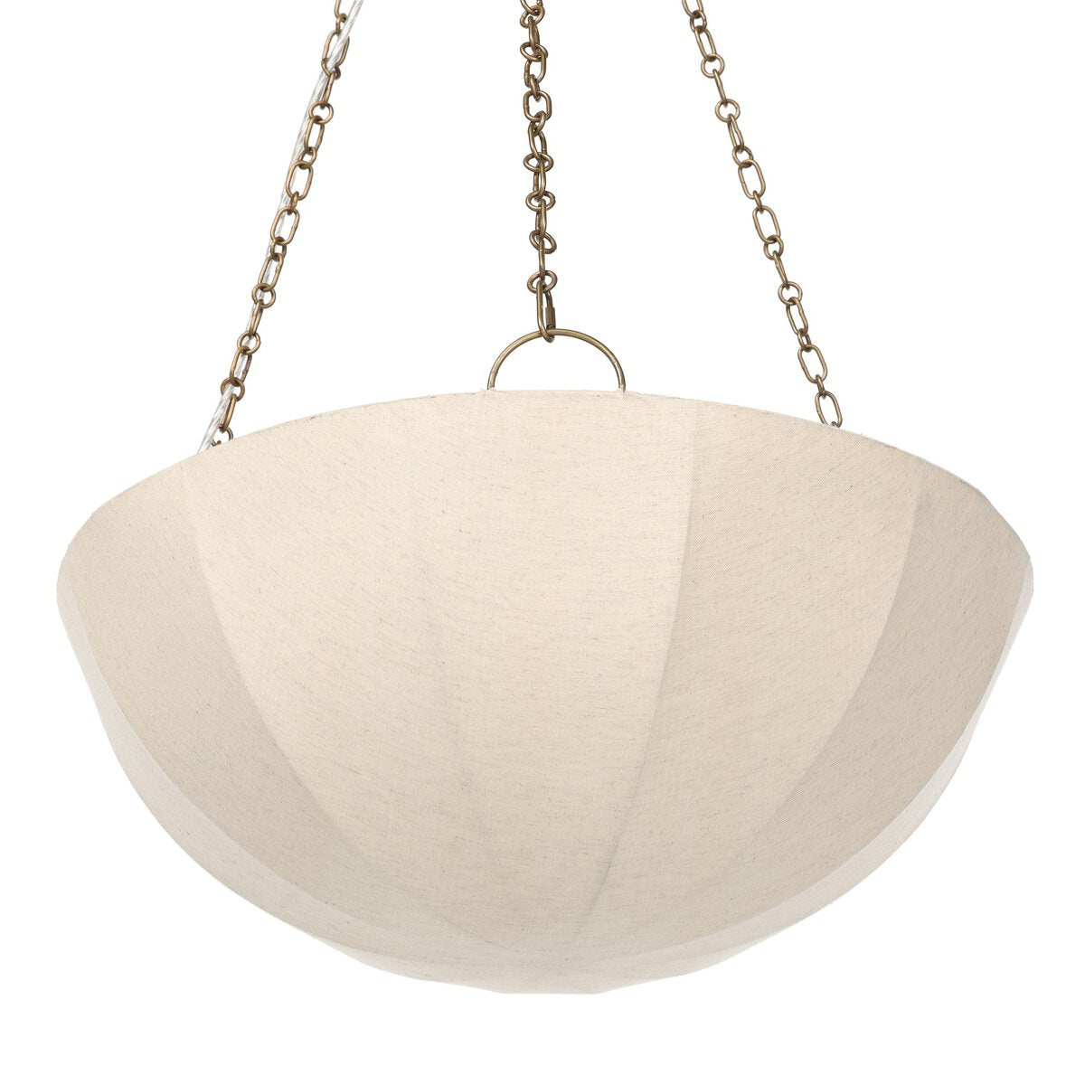 Close up of Four Hands Teague Pendant in Antique Brass Iron on a white background at Addison West