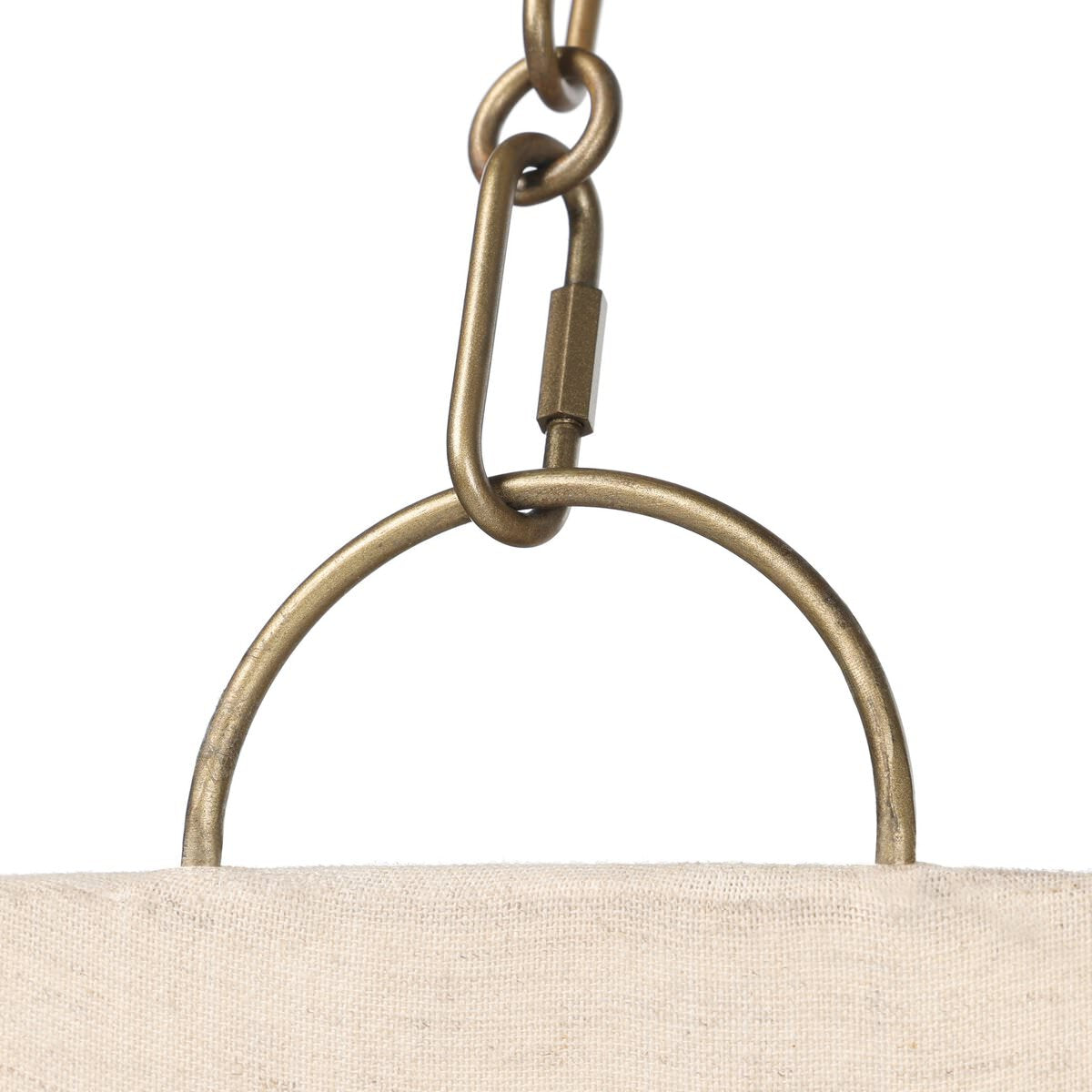 Close up of Four Hands Teague Pendant in Antique Brass Iron on a white background at Addison West