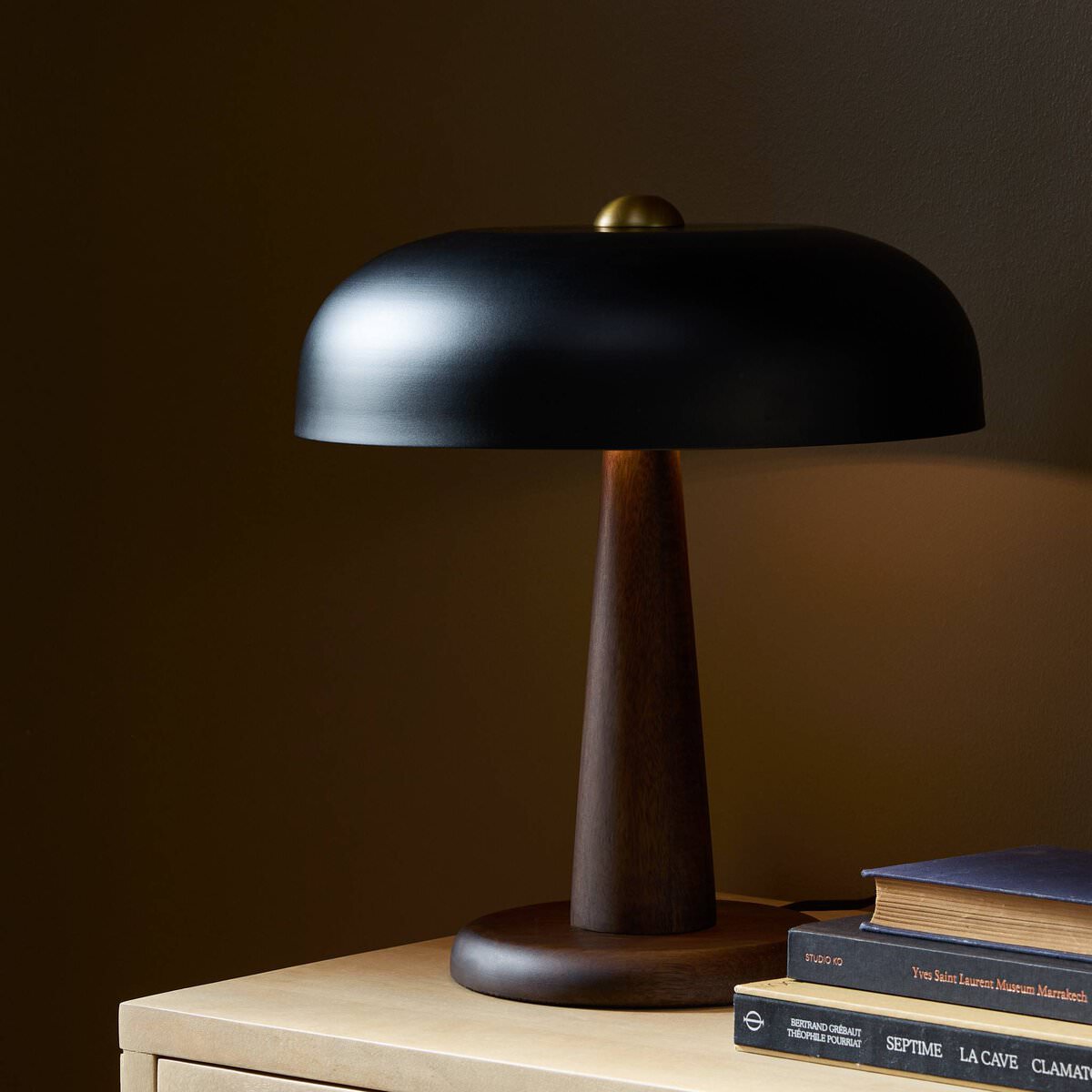 Four Hands Tennon Table Lamp in Russet Mango on a table at Addison West