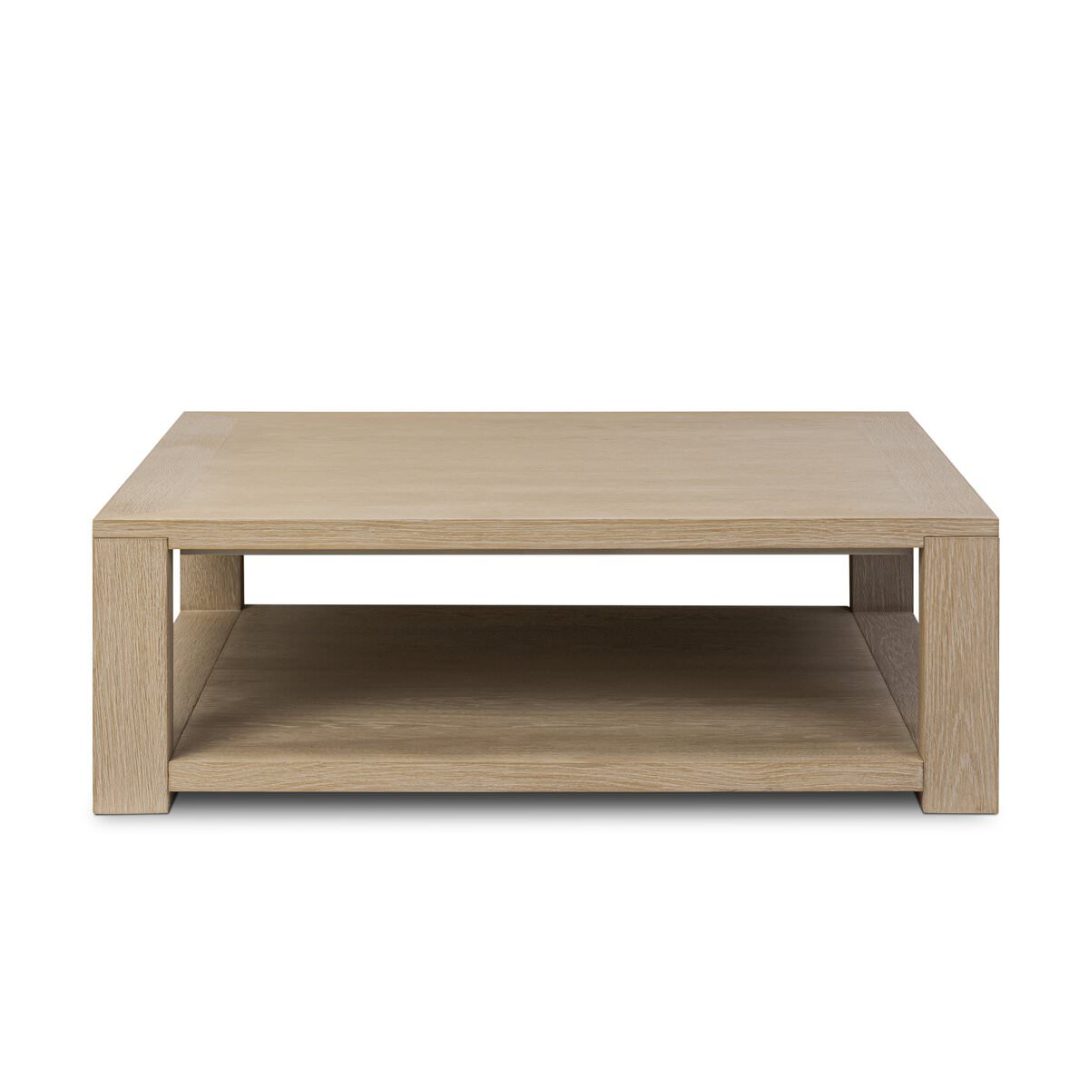 Four Hands Thomas Square Coffee Table in Bleached Oak Veneer on a white background at Addison West