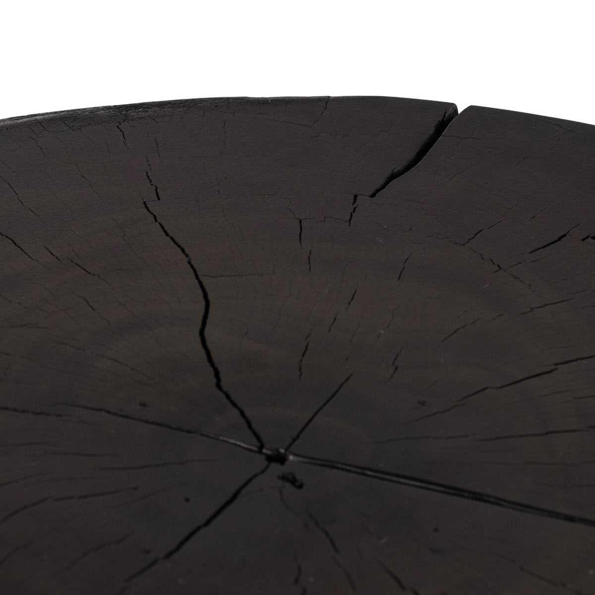 Close up of Four Hands Tino End Table in Rubbed Black on a white background