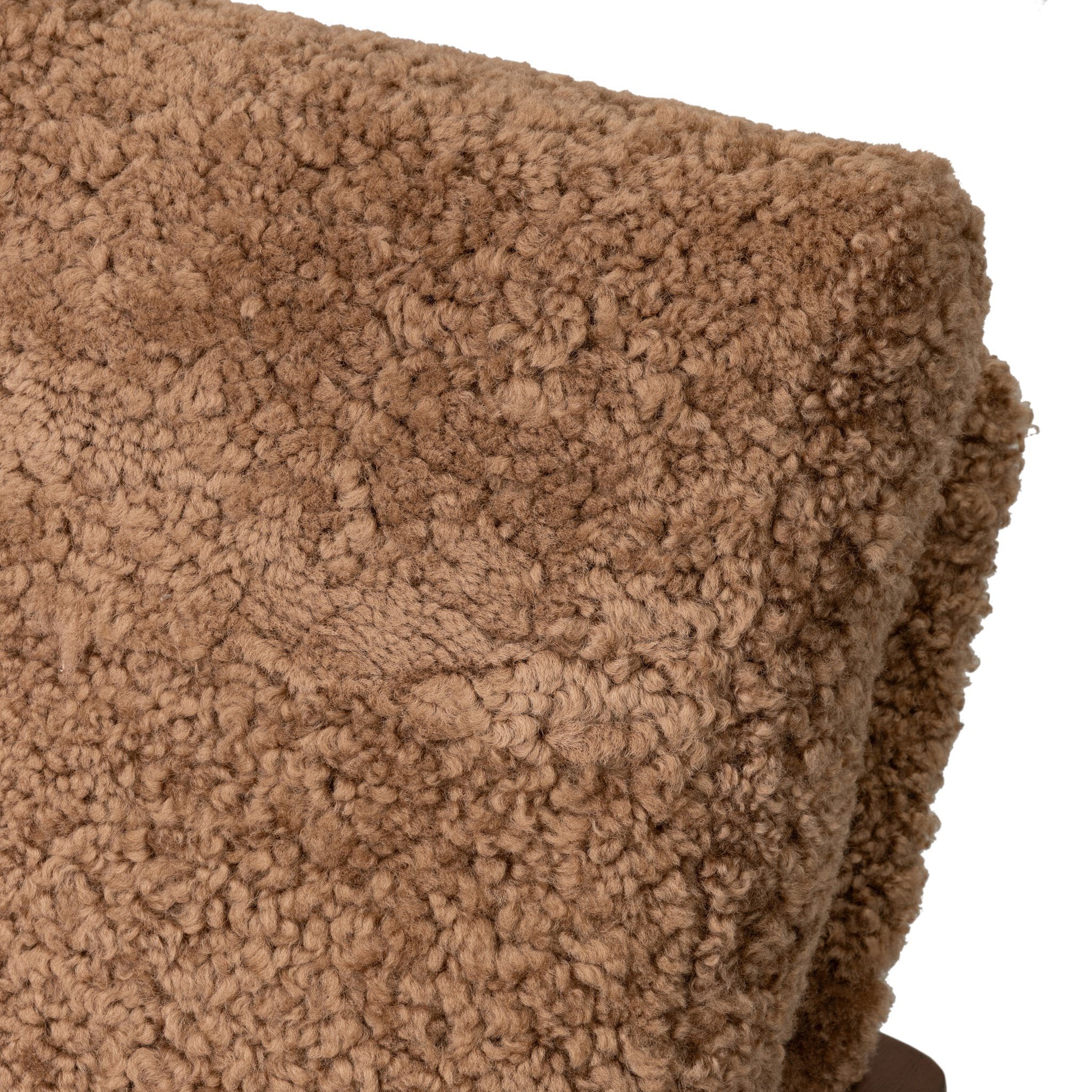 Close up of Four Hands Tobin Chair in Amber Sherling on white background at Addison West.