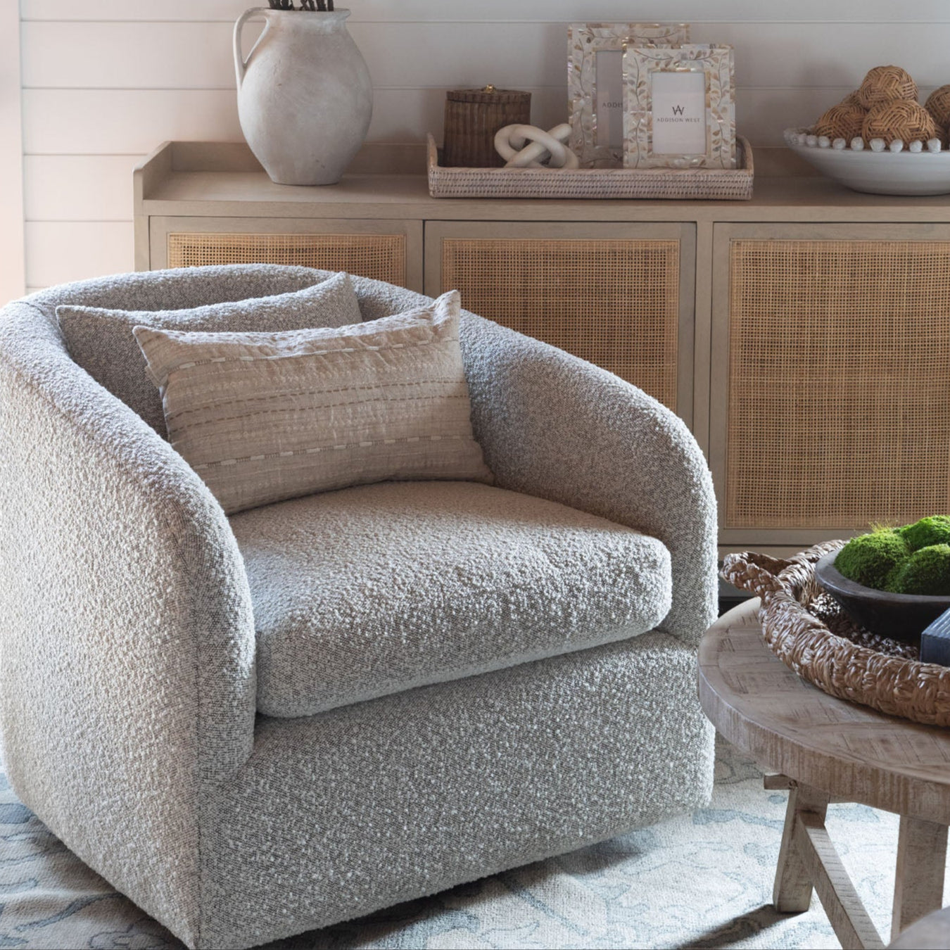 Four Hands Topanga Swivel Chair In Knoll Domino - Addison West