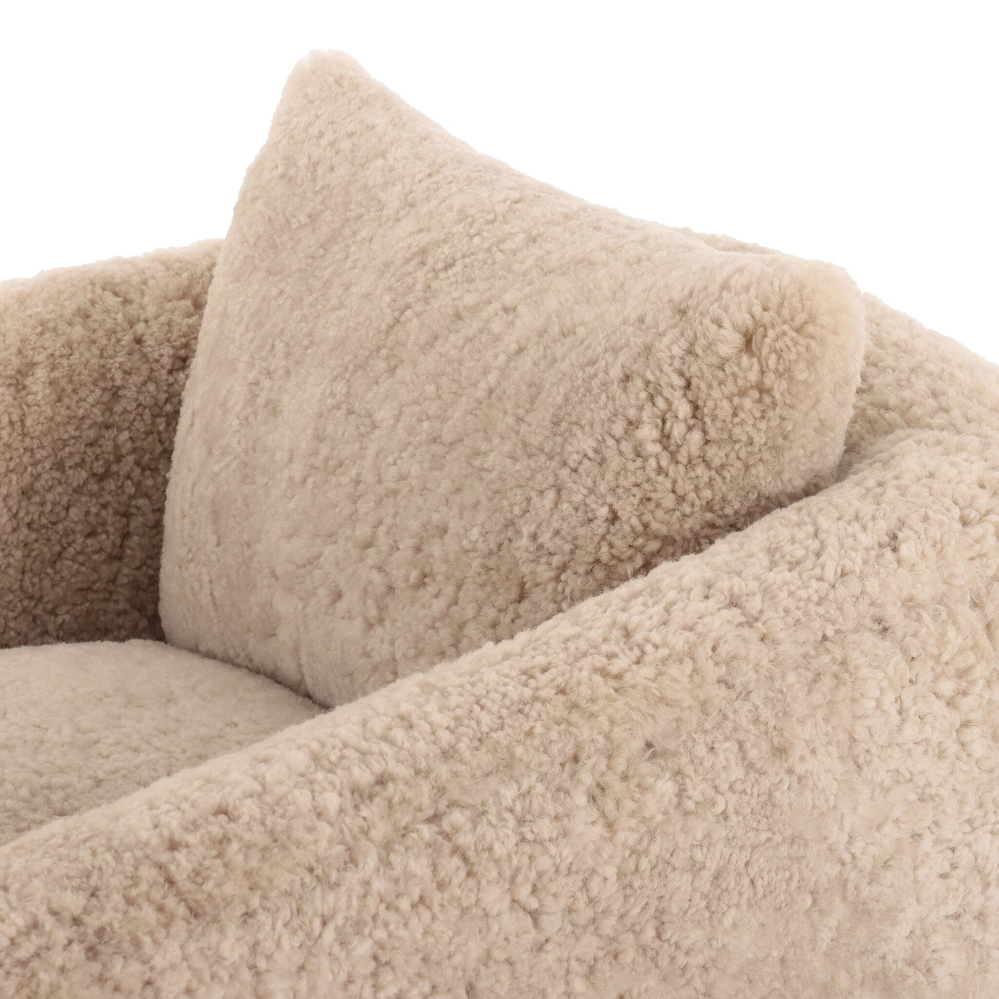 Four Hands Topanga Swivel Chair in Beige Shearling on a white background at Addison West
