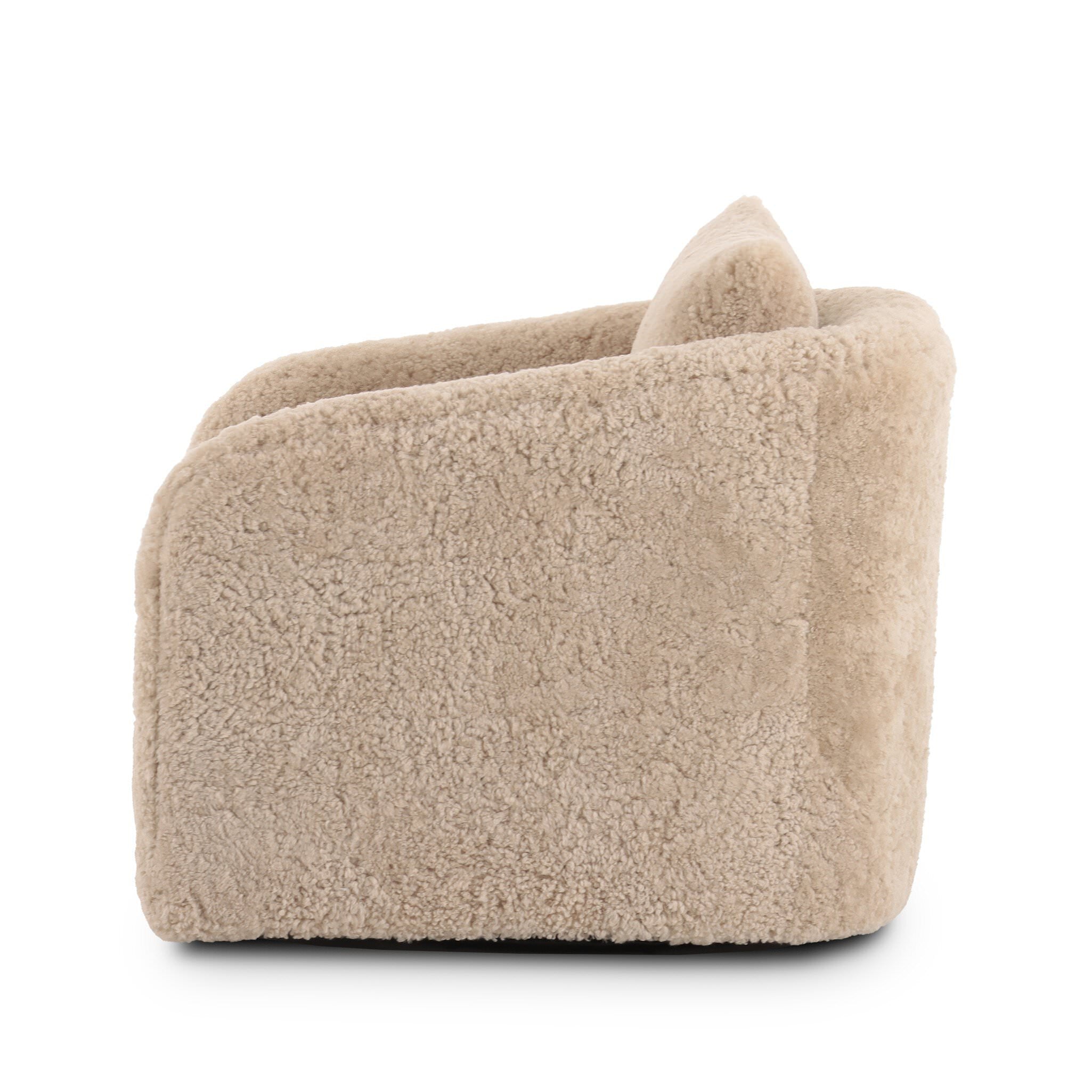 Four Hands Topanga Swivel Chair in Beige Shearling on a white background at Addison West