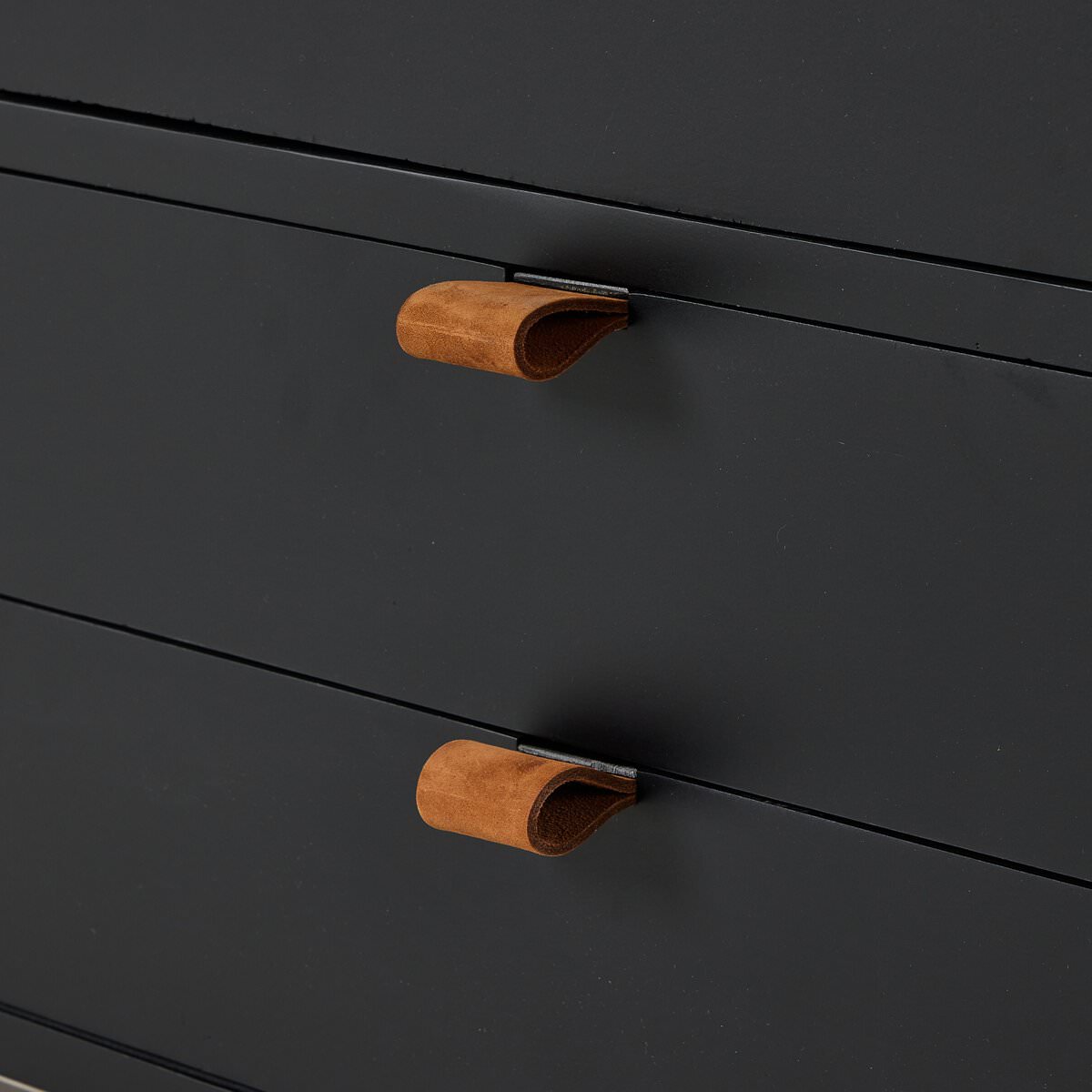 Close up of Four Hands Trey Bar Cabinet in Black Wash Poplar