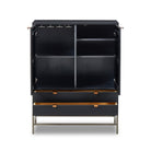 Four Hands Trey Bar Cabinet in Black Wash Poplar on a white background