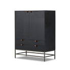 Four Hands Trey Bar Cabinet in Black Wash Poplar on a white background