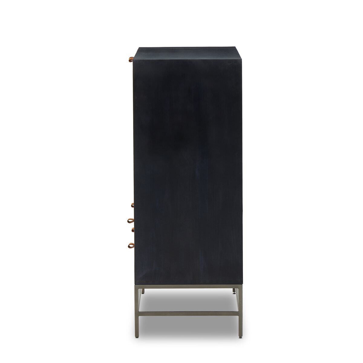 Four Hands Trey Bar Cabinet in Black Wash Poplar on a white background