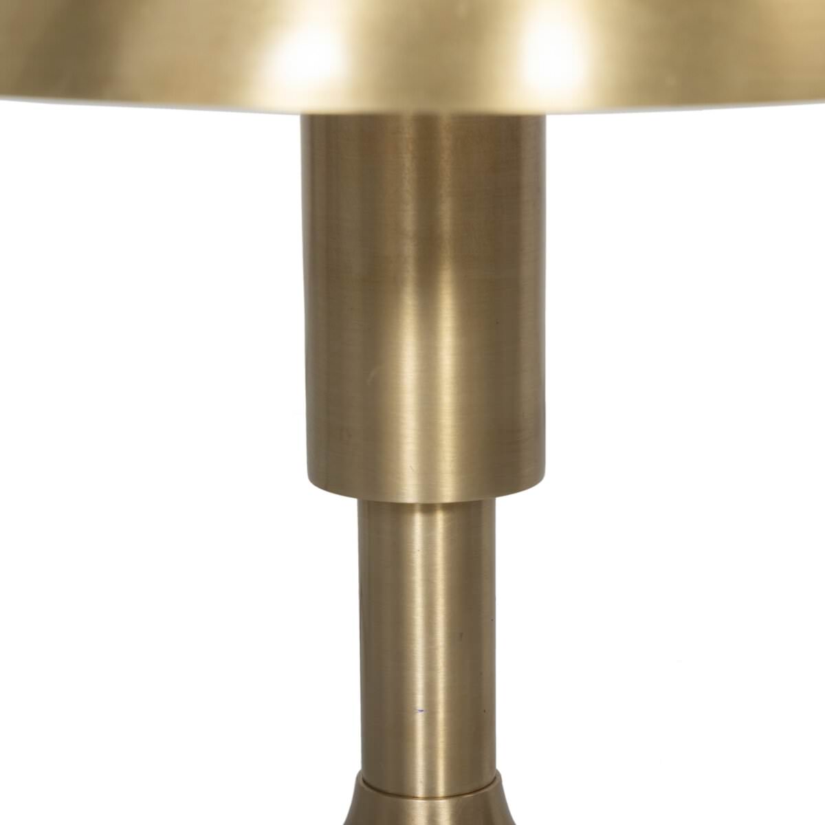 Close up of Four Hands Trieste Table Lamp in Raw Brass on a white background at Addison West