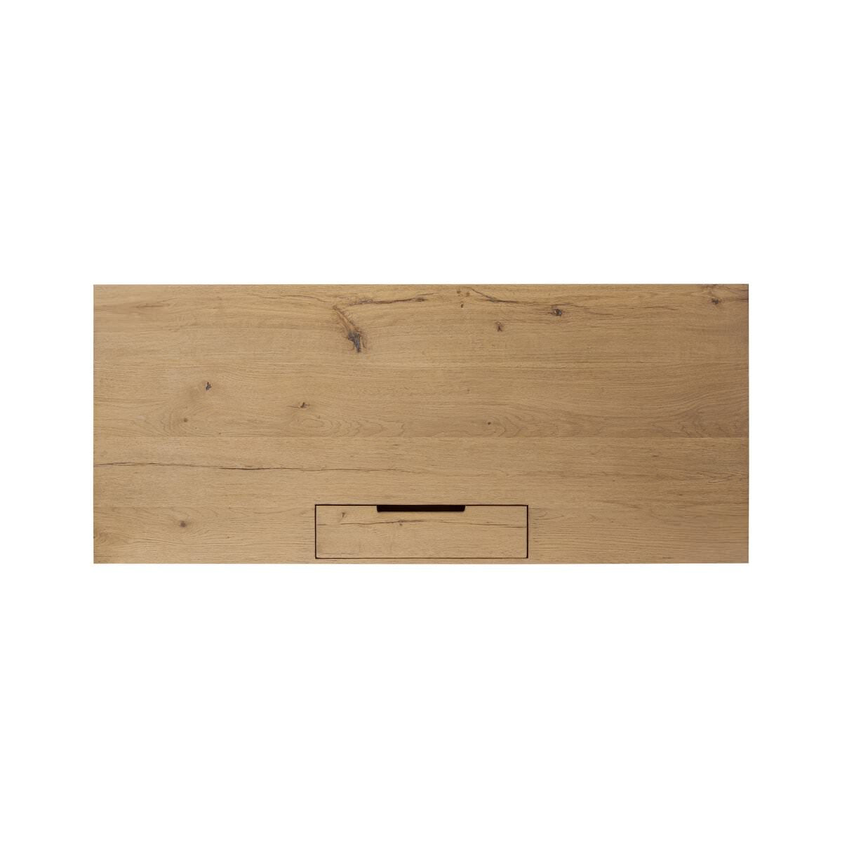 Top of Four Hands Tula Writing Desk in Worn Oak Veneer on a white background at Addison West