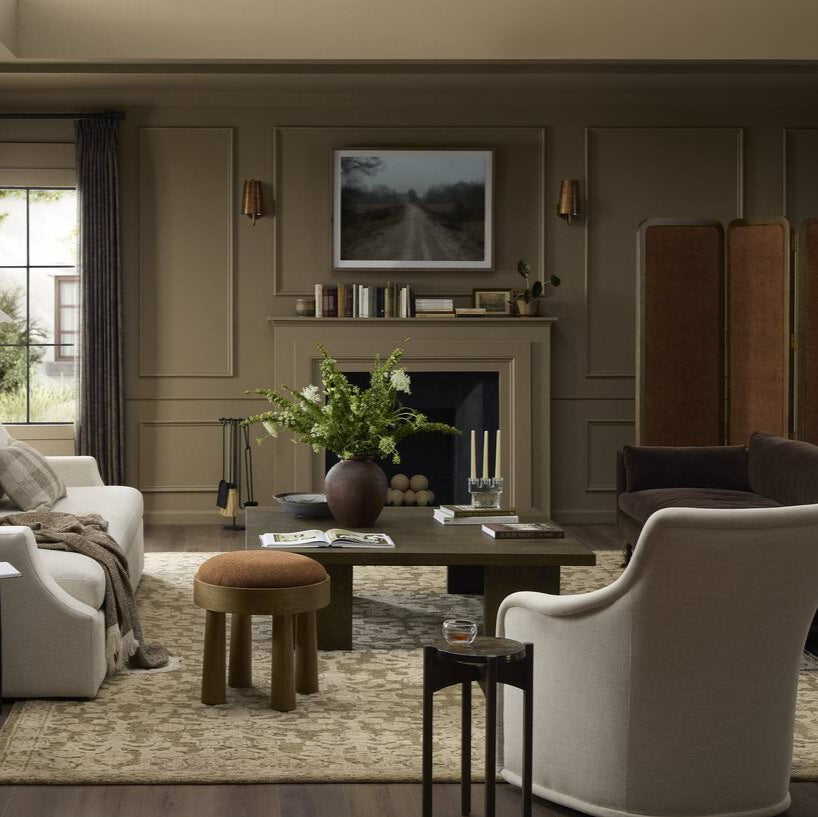 Four Hands Vincennes Sconce in Iridescent Acid Wash in a living room at Addison West