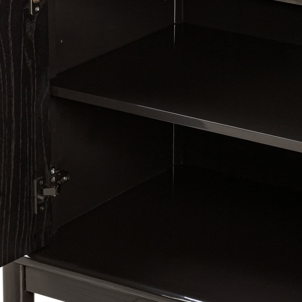 Close up of Four Hands Vinco Sideboard in Black Onyx Lacquer on a white background at Addison West