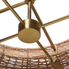 Close up of Four Hands Wendall Pendant in Antique Brass Iron on a white background at Addison West