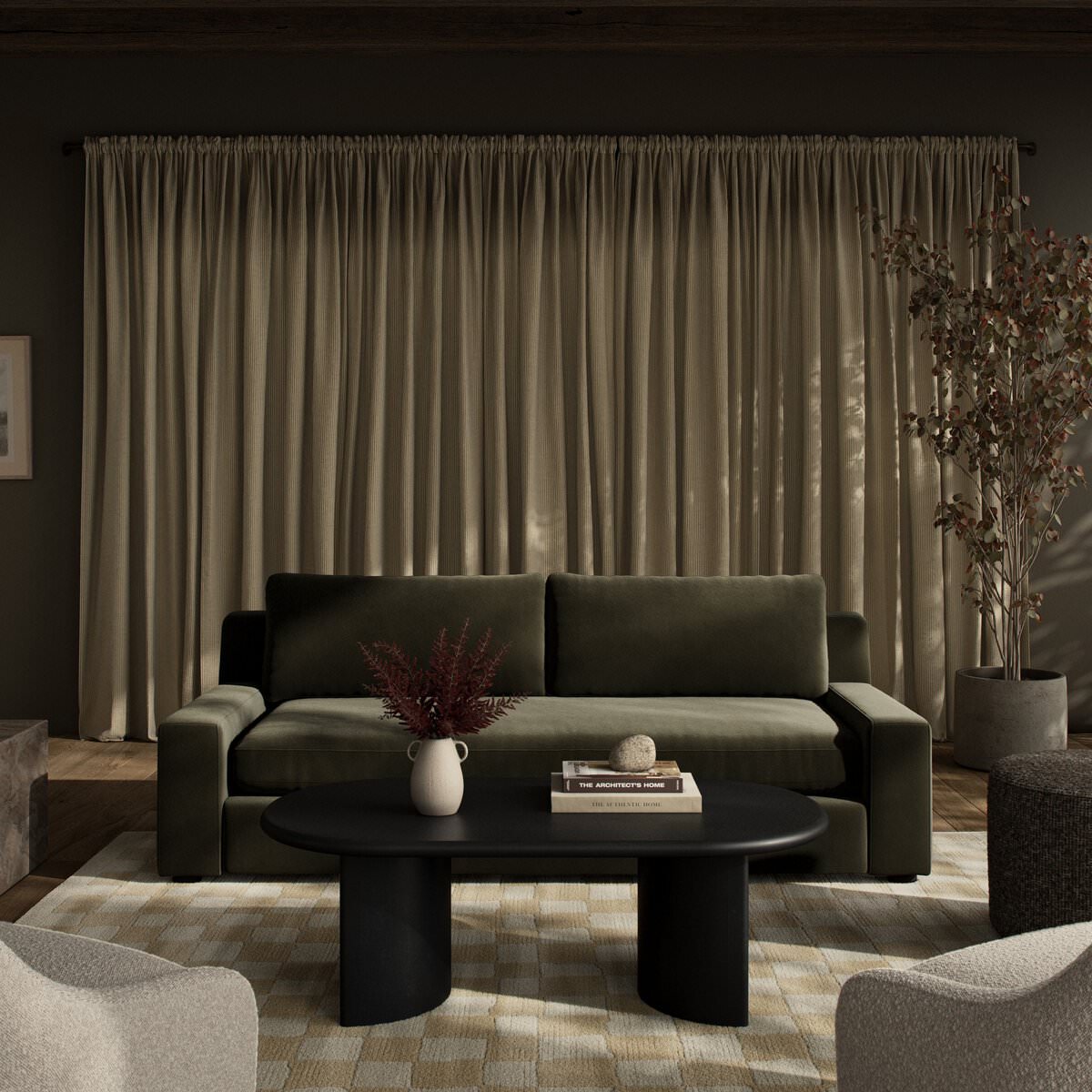 Four Hands Yelena Sofa in Surrey Olive in a living room at Addison West