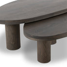 Close up of Four Hands Zion Nesting Coffee Table Set in Grey Tobacco Oak on a white background at Addison West
