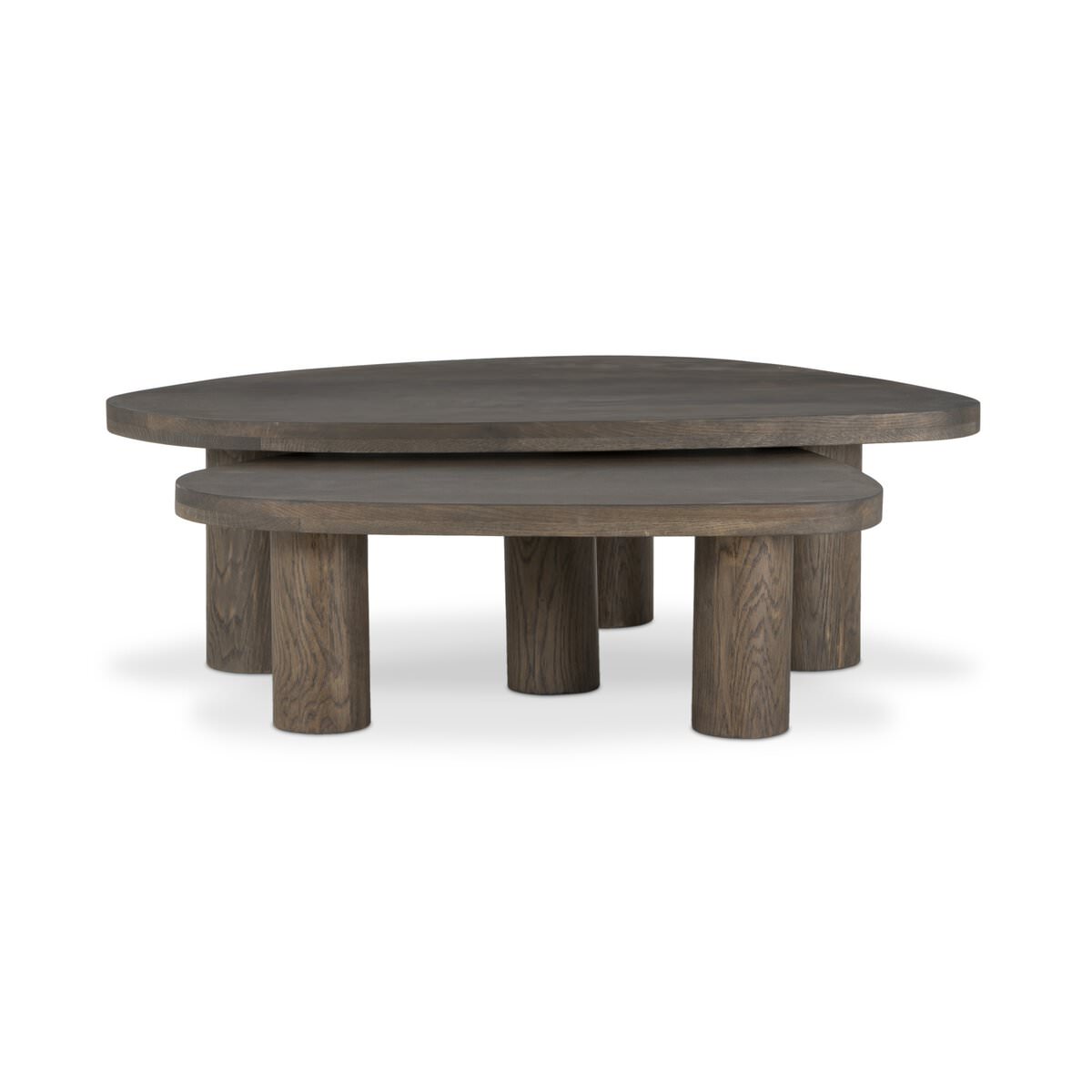 Four Hands Zion Nesting Coffee Table Set in Grey Tobacco Oak on a white background at Addison West