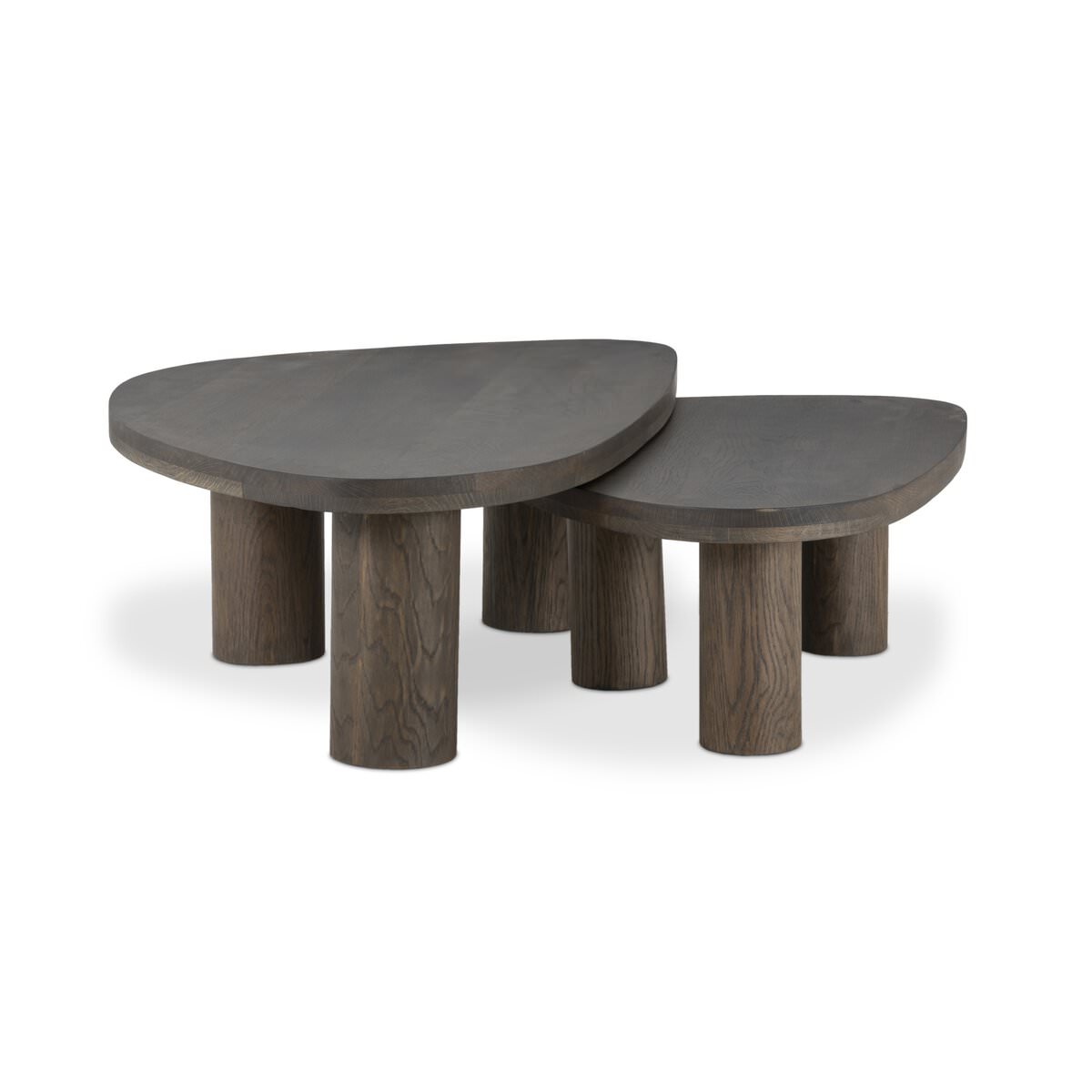 Four Hands Zion Nesting Coffee Table Set in Grey Tobacco Oak on a white background at Addison West