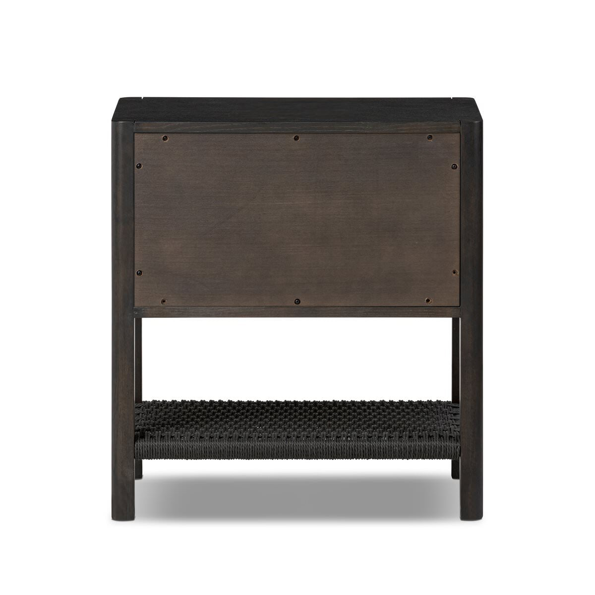 Back of Four Hands Zuma Nightstand in Smoked Black Ash Veneer on a white background at Addison West