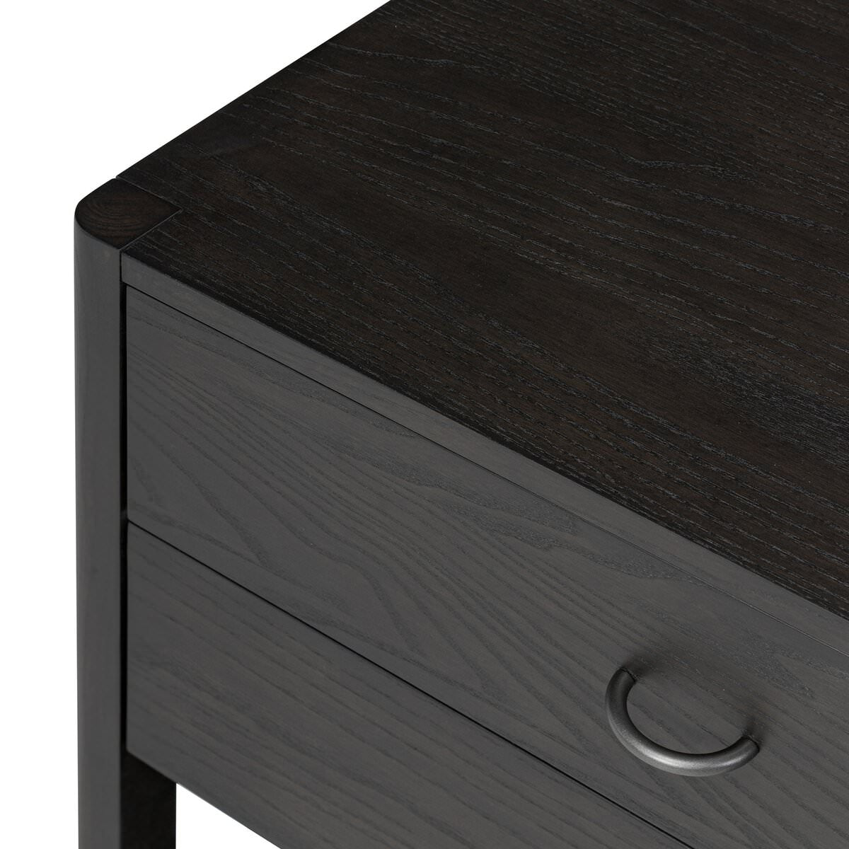 Close up of Four Hands Zuma Nightstand in Smoked Black Ash Veneer on a white background at Addison West