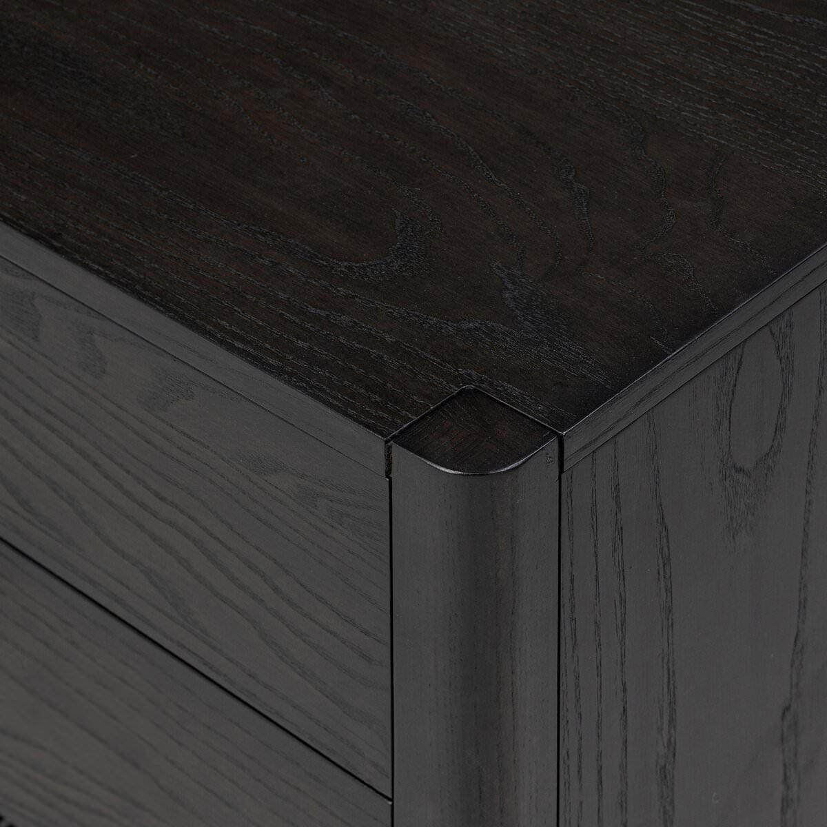 Close up of Four Hands Zuma Nightstand in Smoked Black Ash Veneer at Addison West