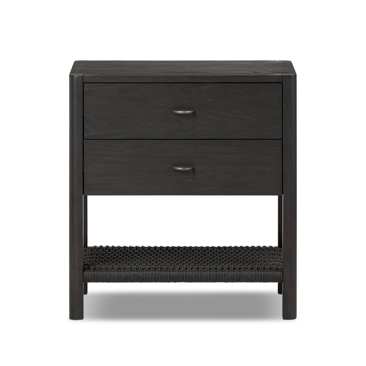 Four Hands Zuma Nightstand in Smoked Black Ash Veneer on a white background at Addison West