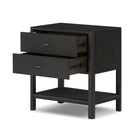 Four Hands Zuma Nightstand in Smoked Black Ash Veneer on a white background at Addison West
