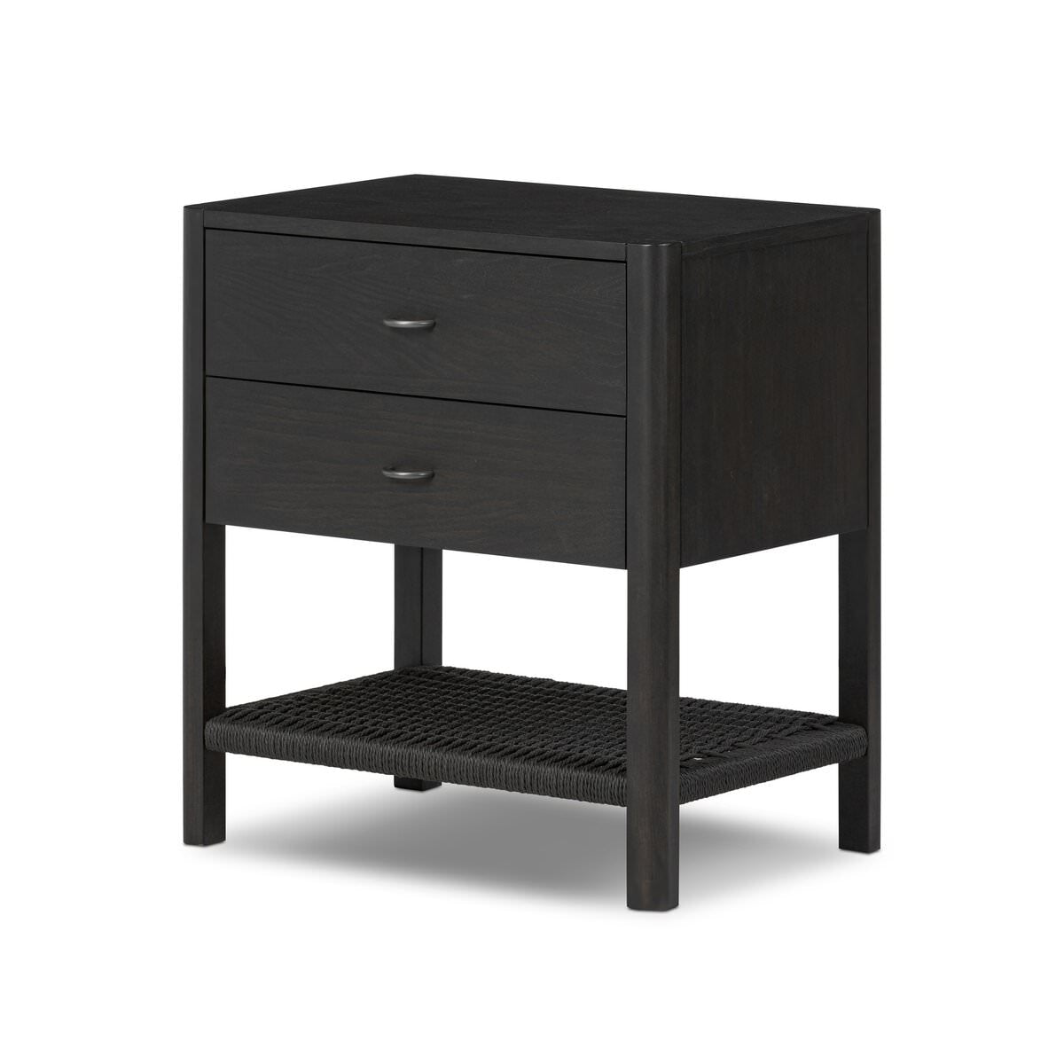 Four Hands Zuma Nightstand in Smoked Black Ash Veneer on a white background at Addison West