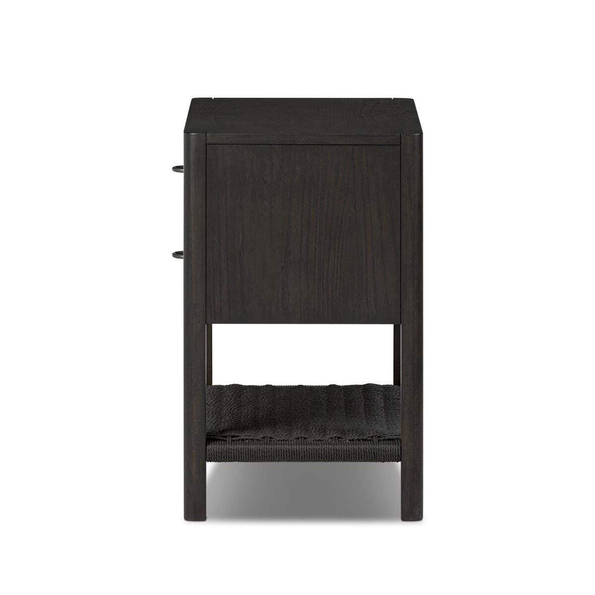Side of Four Hands Zuma Nightstand in Smoked Black Ash Veneer on a white background at Addison West