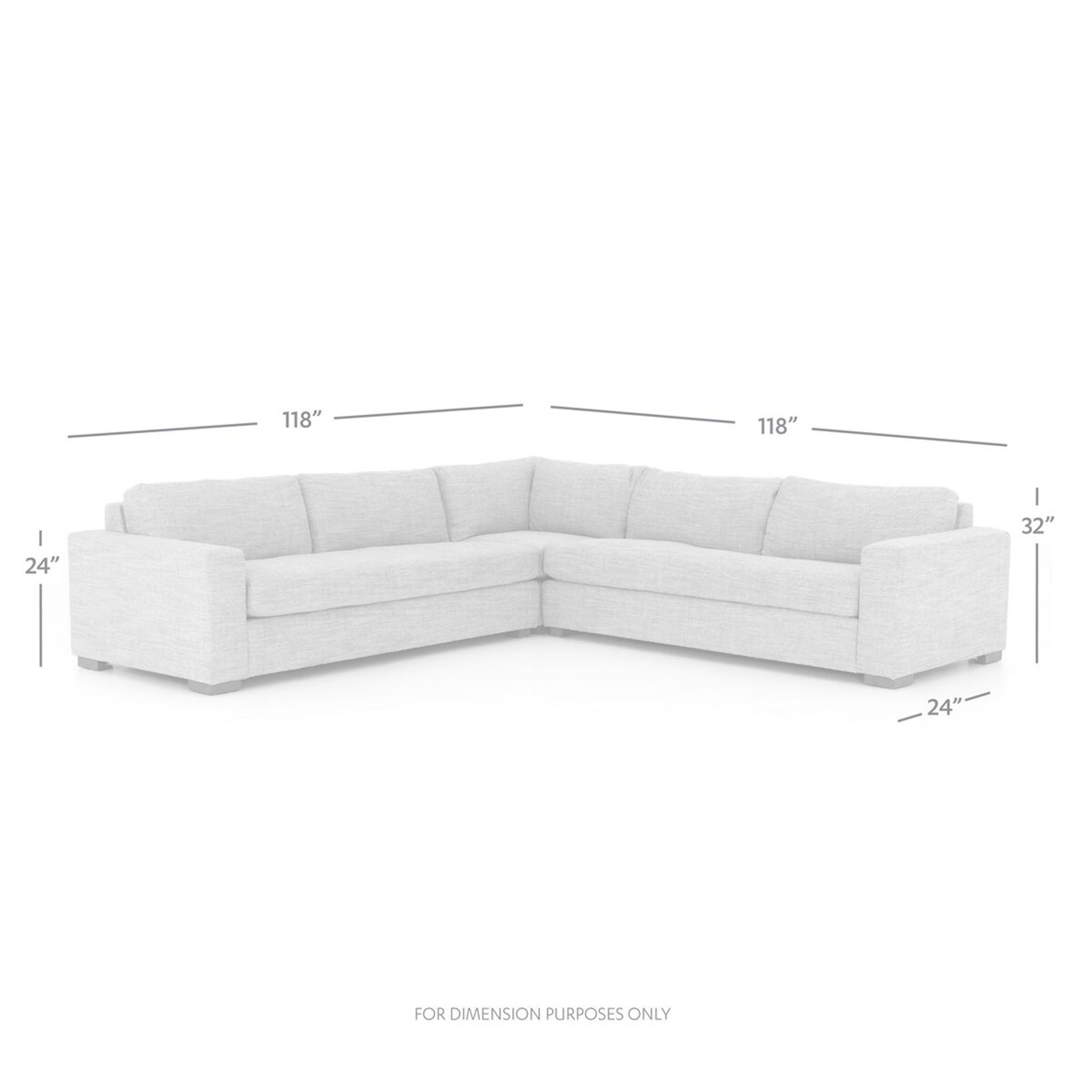 Dimensions of Four Hands Boone Small 3-Piece Sectional in Thames Coal