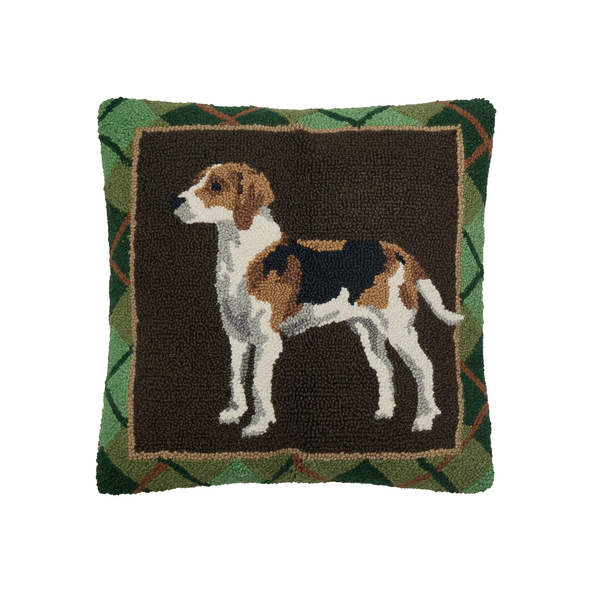 Foxhound Hand Hooked Pillow on a white background at Addison West