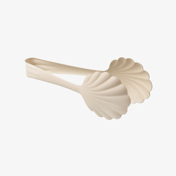 Scallop Serving Tongs in White on a white background