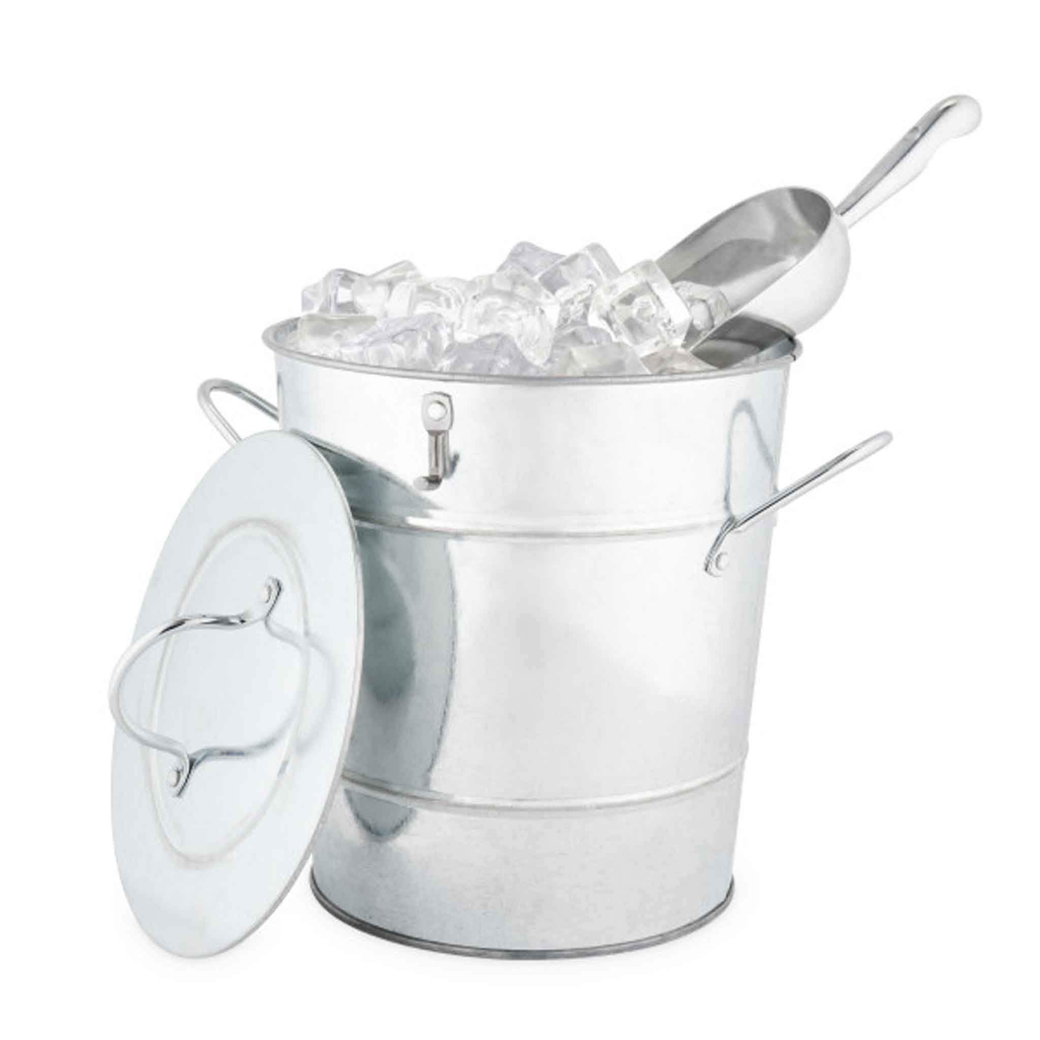 Galvanized metal Ice Bucket by twine on a white background