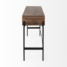Glenn III 56L x 14W Dark Brown Wood w/ Black Iron Frame, 4 Drawer Console Table on a white background