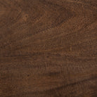 Close up of Glenn III 56L x 14W Dark Brown Wood w/ Black Iron Frame, 4 Drawer Console Table