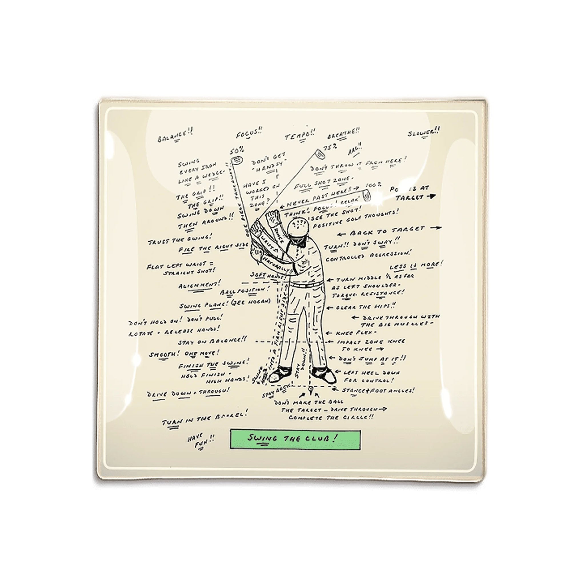 Golf Swing Decoupage Glass Tray on a white background