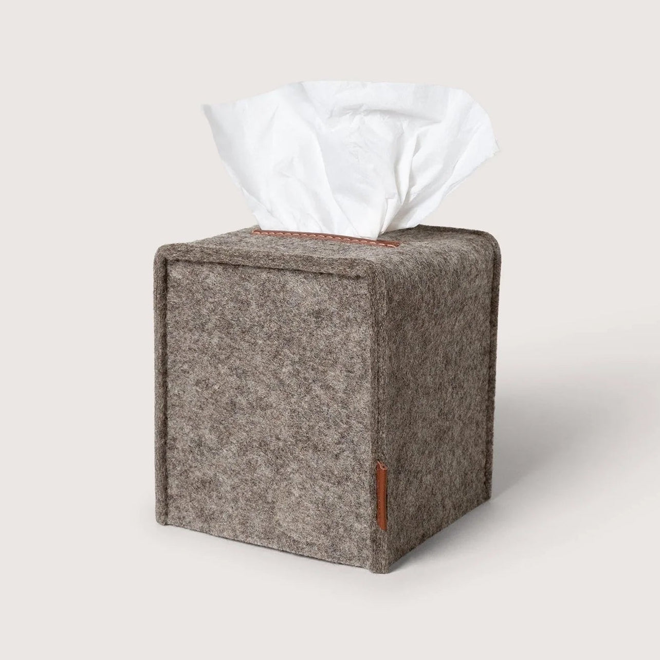 Graf Lantz Merino Wool Tissue Box Cover in Ash Brown Sienna on a white background at Addison West