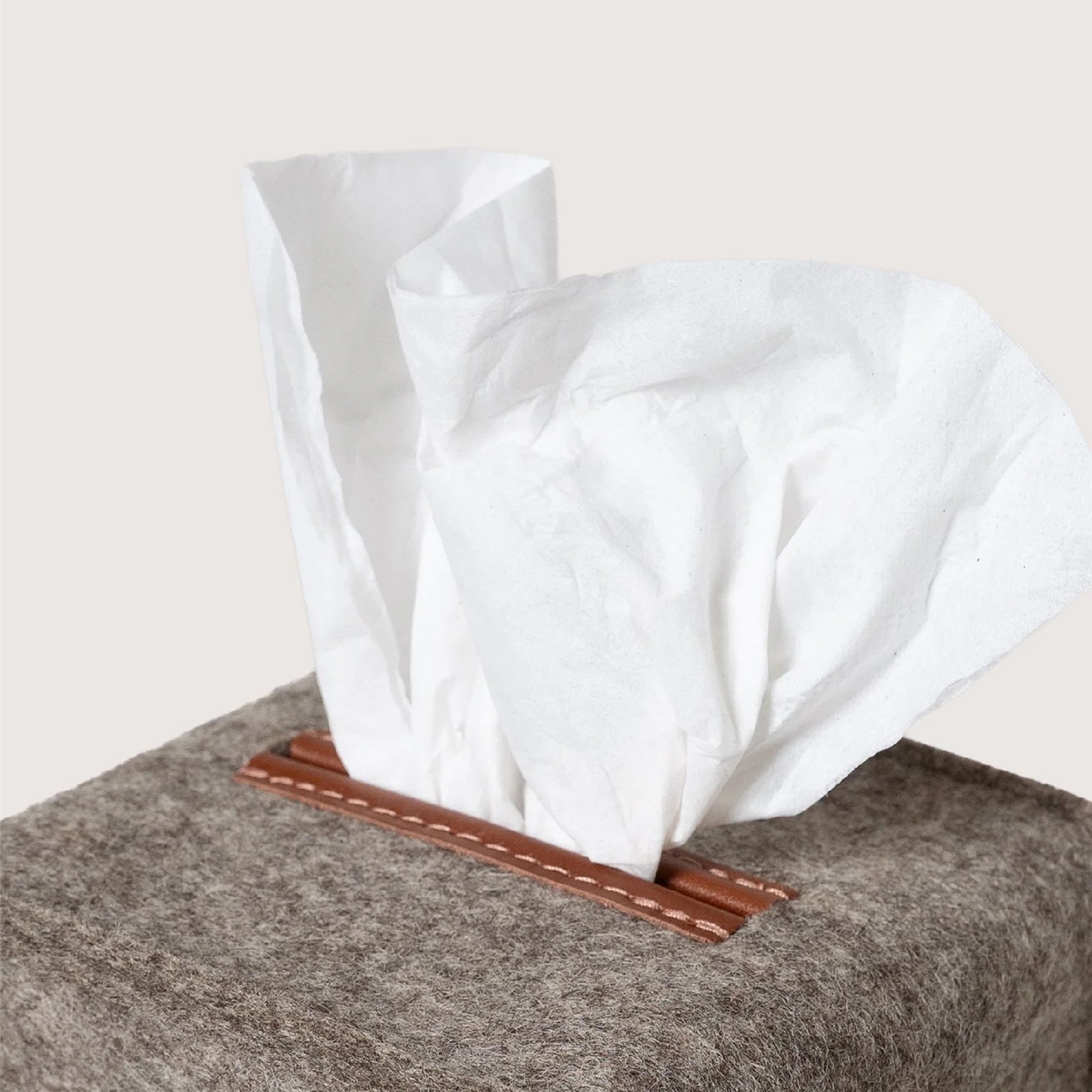 Graf Lantz Merino Wool Tissue Box Cover in Ash Brown Sienna on a white background at Addison West