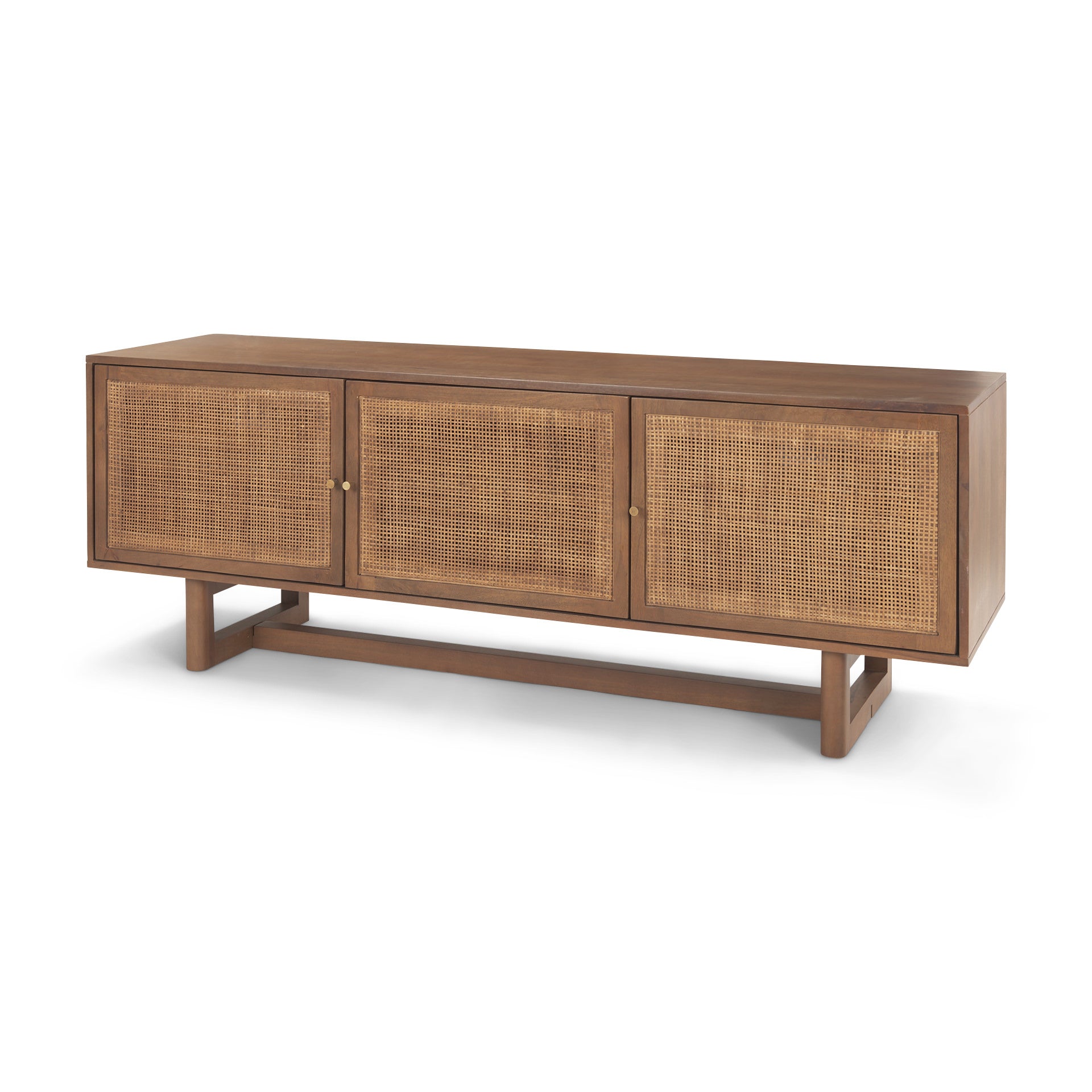 Grier Medium Brown Solid Wood with Cane Media Console on a white background