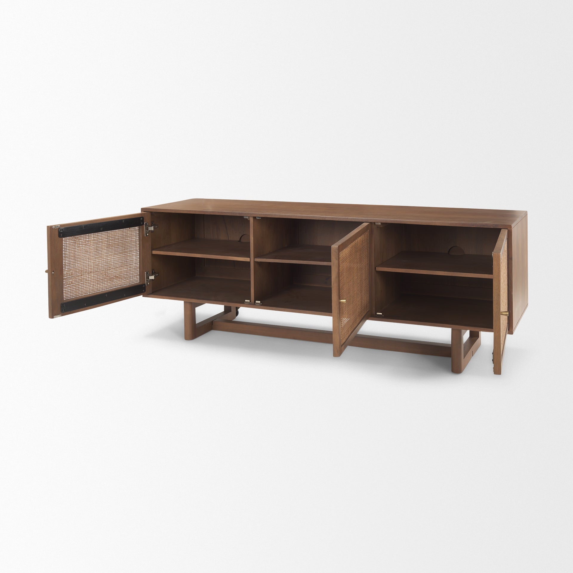Grier Medium Brown Solid Wood with Cane Media Console on a white background