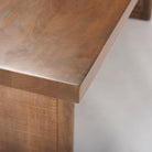 Mango wood Dining Table with two support legs in Dark Wash with Cane insets on base on a white background
