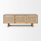 Grier Light Brown Solid Wood and Cane 3 Door Media Console on a white background