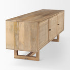 Grier Light Brown Solid Wood and Cane 3 Door Media Console on a white background