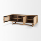 Grier Light Brown Solid Wood and Cane 3 Door Media Console on a white background