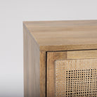 Grier Light Brown Solid Wood and Cane 3 Door Media Console on a white background