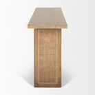Grier Light Brown Solid Wood w/ Cane Accent Console Table on a white background