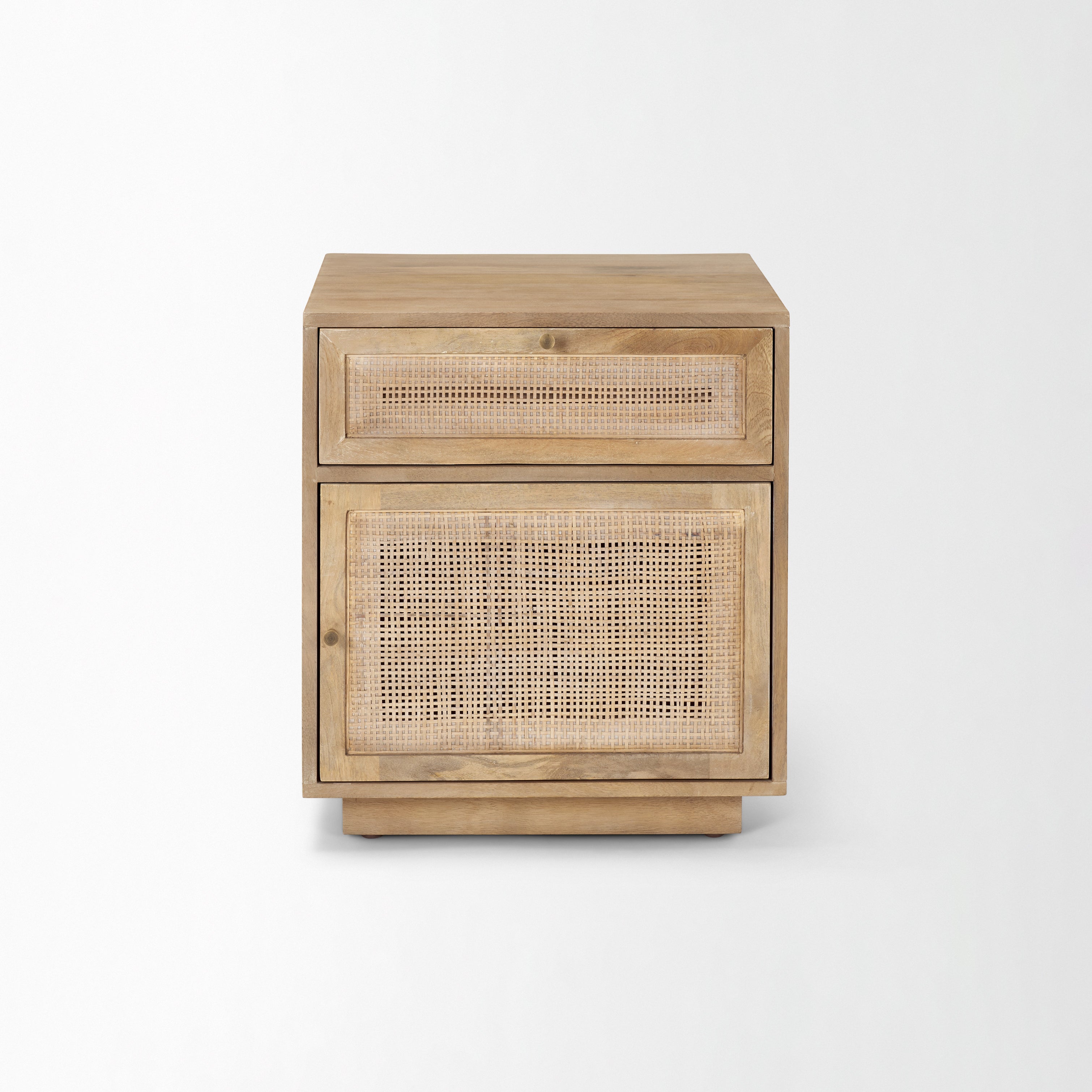 Grier Light Brown Wood with Cane Accent Table on a white background