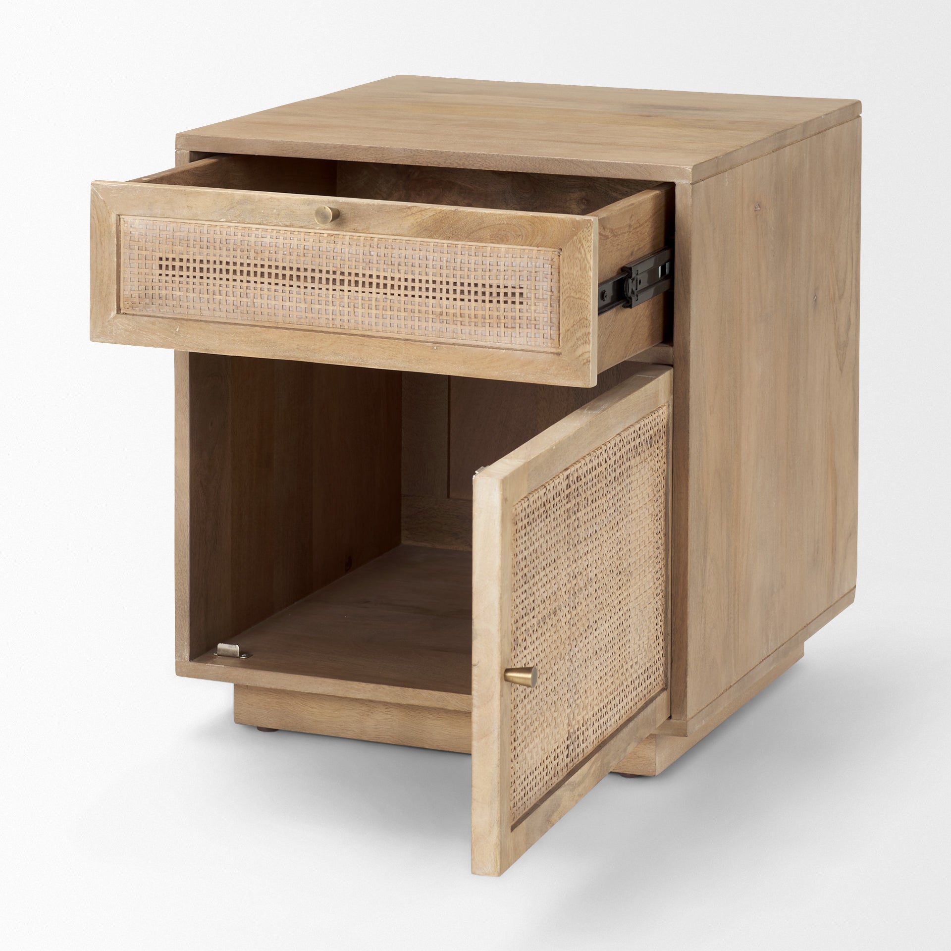 Grier Light Brown Wood with Cane Accent Table on a white background