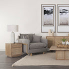 Grier Light Brown Wood with Cane Accent Table  in a light living room